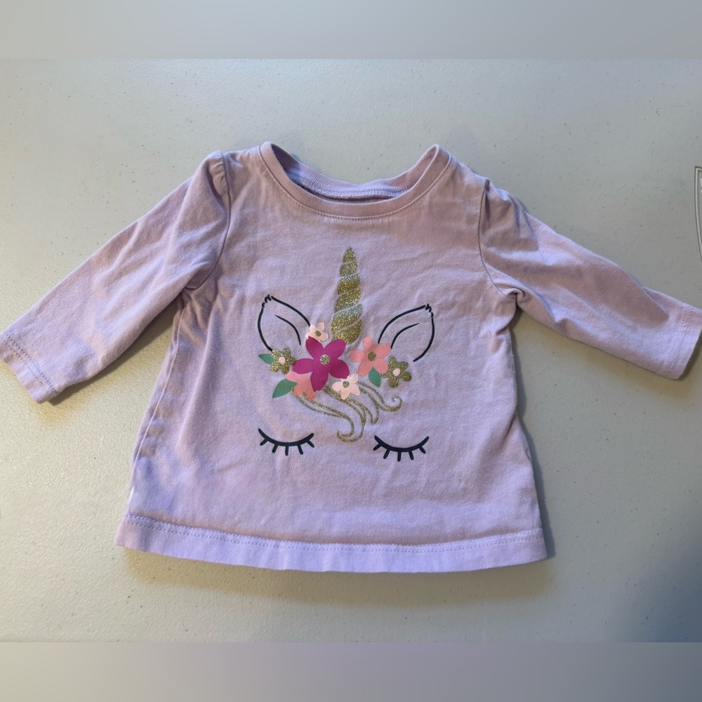 Carter’s 3 month Unicorn Graphic Kids Shirt - Purple
